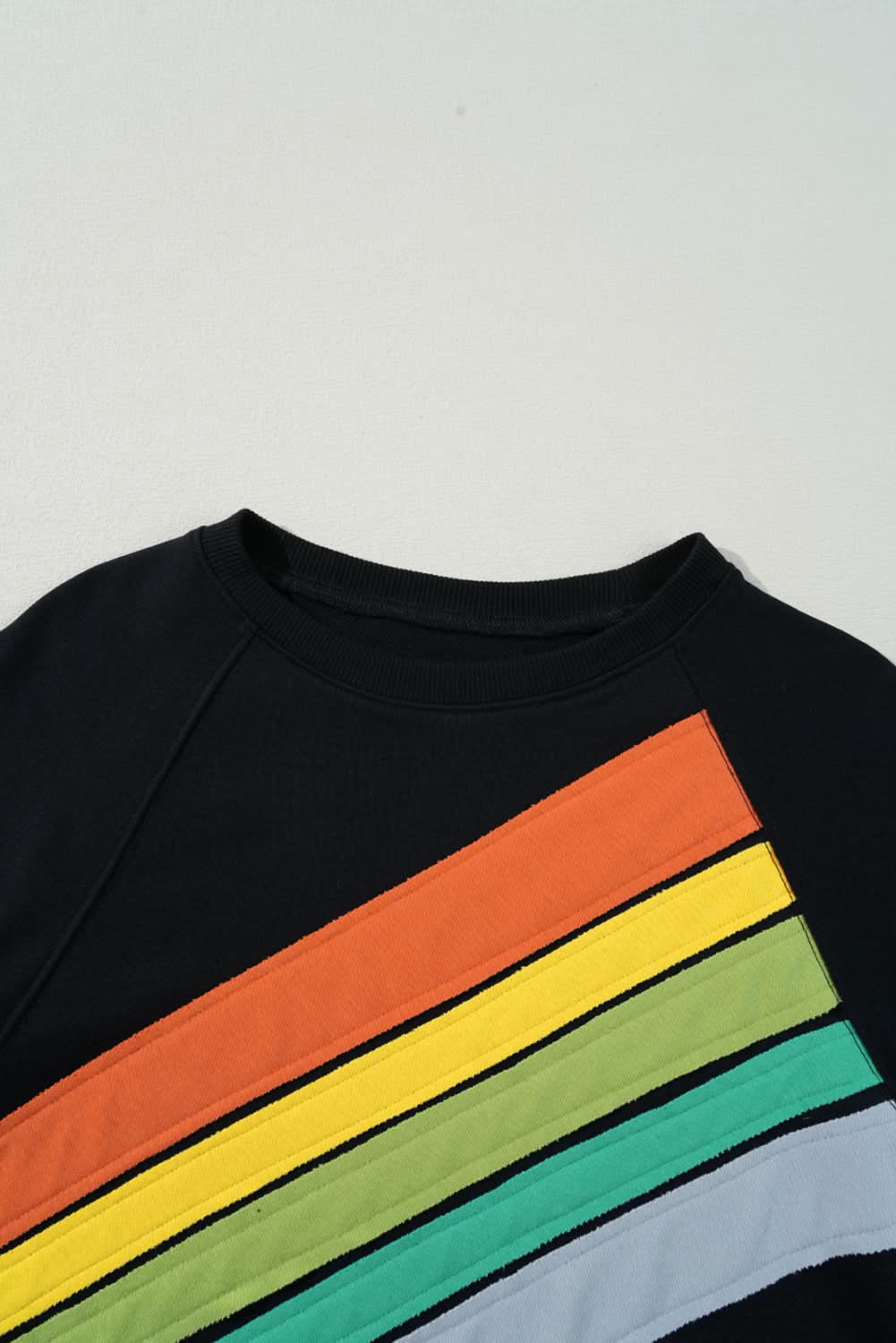Black Rainbow Colorblock Striped Pullover Sweatshirt - Love Salve